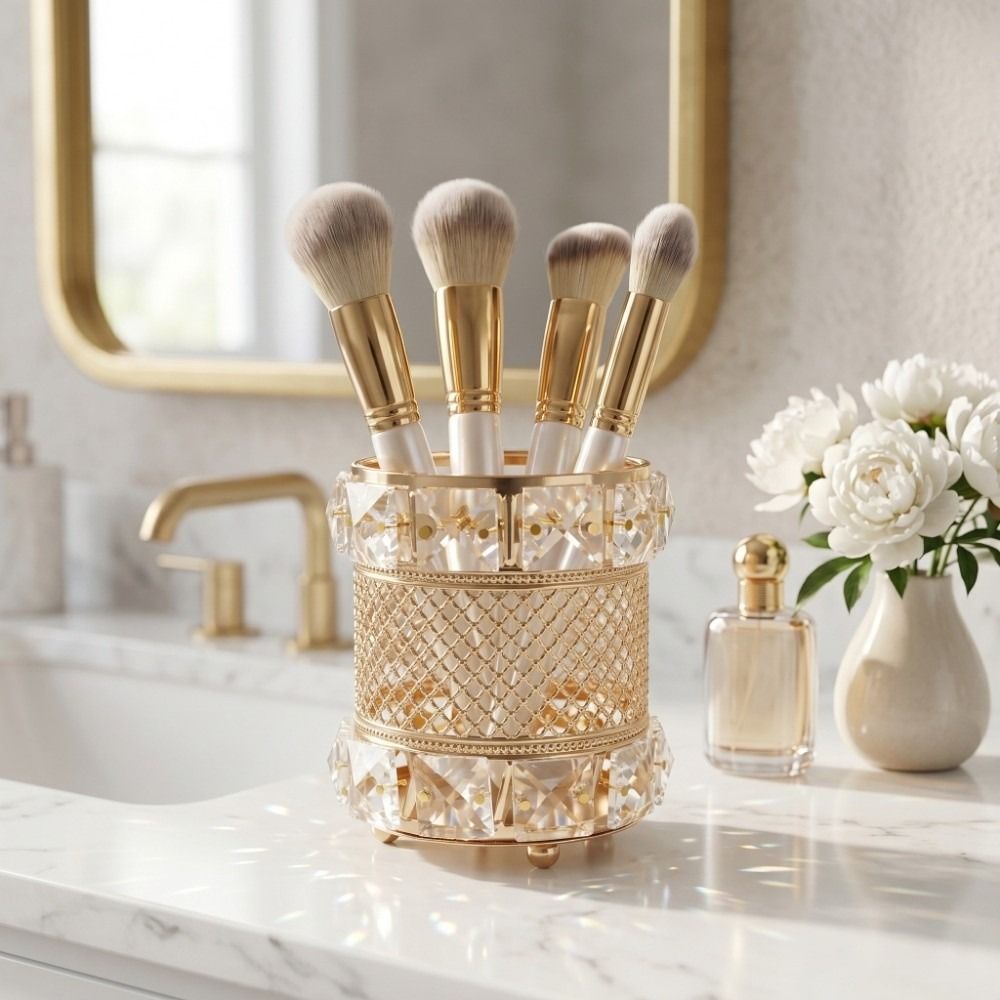 Luxury Skincare And Makeup Brands - Organizador de brochas de maquillaje dorado,